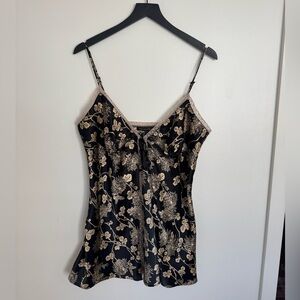 Vintage Victoria's Secret Black and Cream Floral Slip
